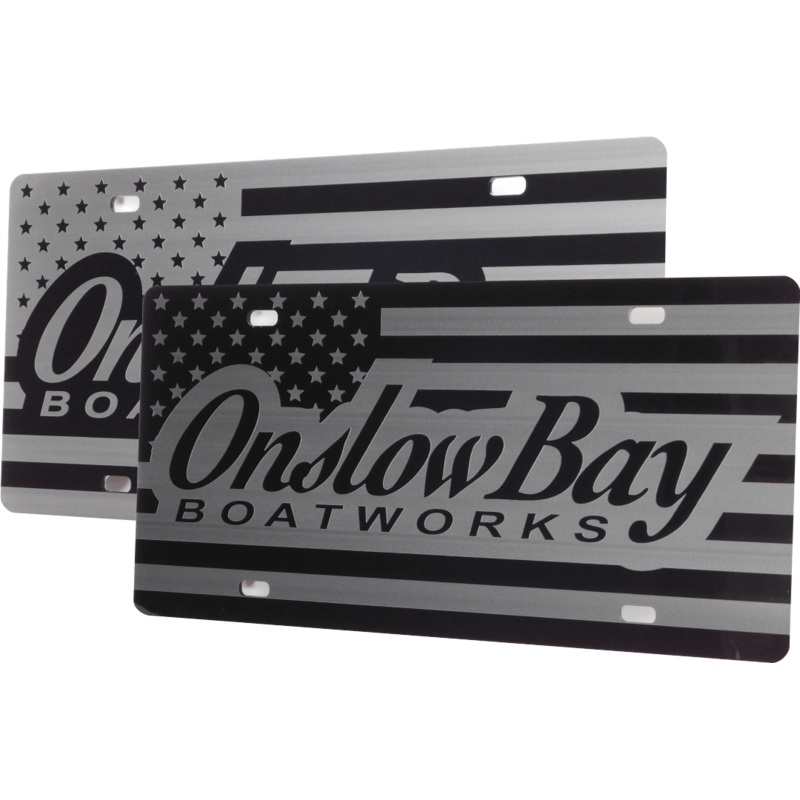 Onslow Bay Boatworks License Plate | Black Gloss Acrylic Glossy Onslow Bay